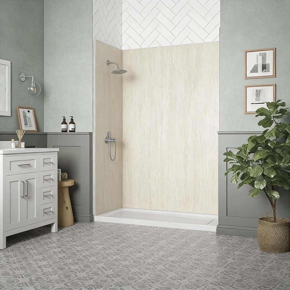 Easy Install SPC Alcove Shower Wall Kit With Linear Accent Lines For Eu Construction