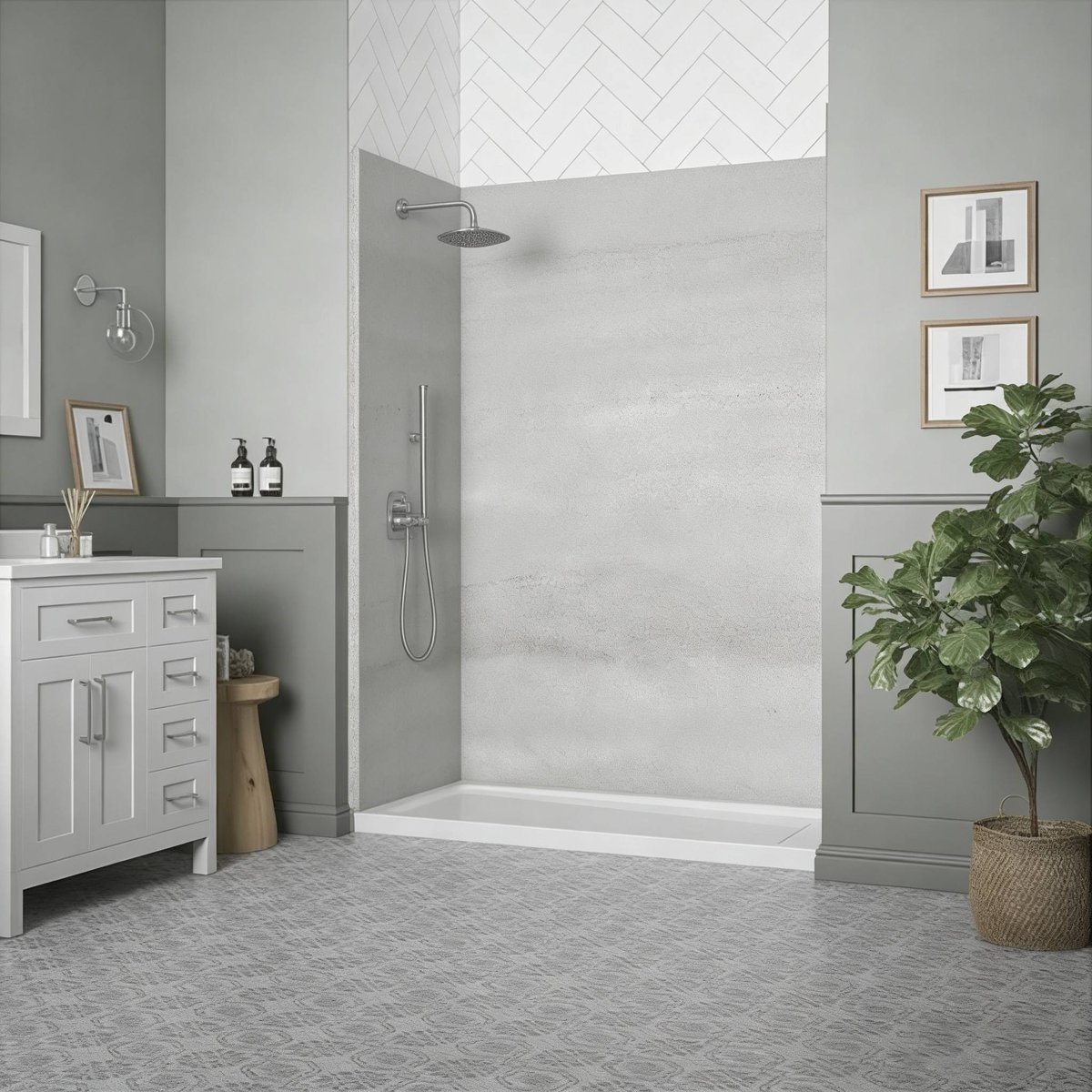 High Quality SPC Alcove Shower Wall Panel Set With Line Texture For Us Projects thumbnail 7