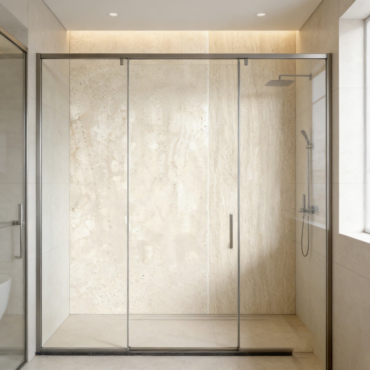 Waterproof SPC Alcove Shower Wall Panel System With Linear Stripes For Eu Distributors thumbnail 2