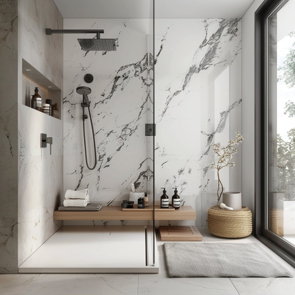 Wholesale SPC Stone Vein Wall Panel System, Easy Click Lock for Bathroom/Shower